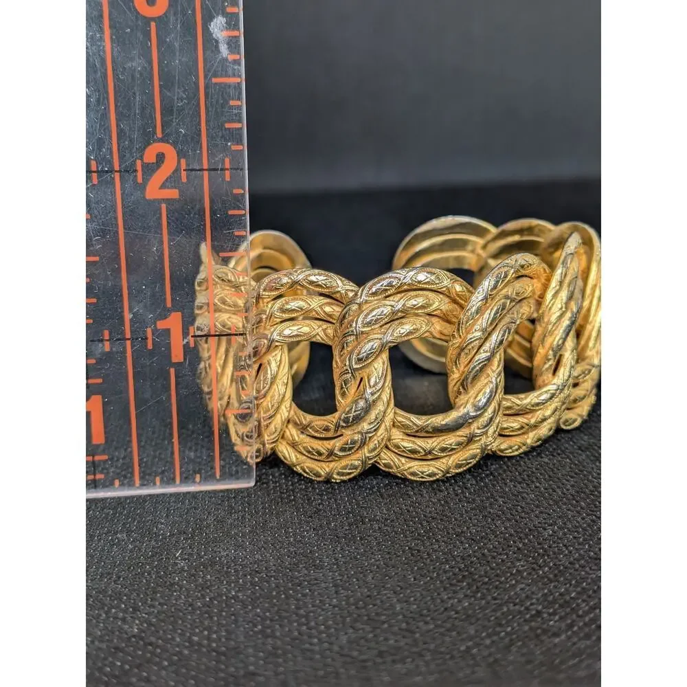 Vintage Dominique Aurientis Paris Gold Wide Thick Etched Cuff Bracelet Carved - Picture 8 of 8